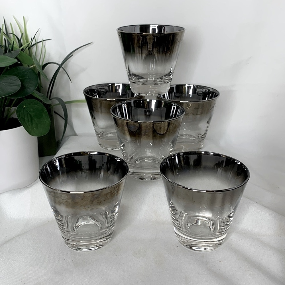 Set of 6 vintage Vitreon Queens Lustreware Silver Fade lowball /rocks Glasses